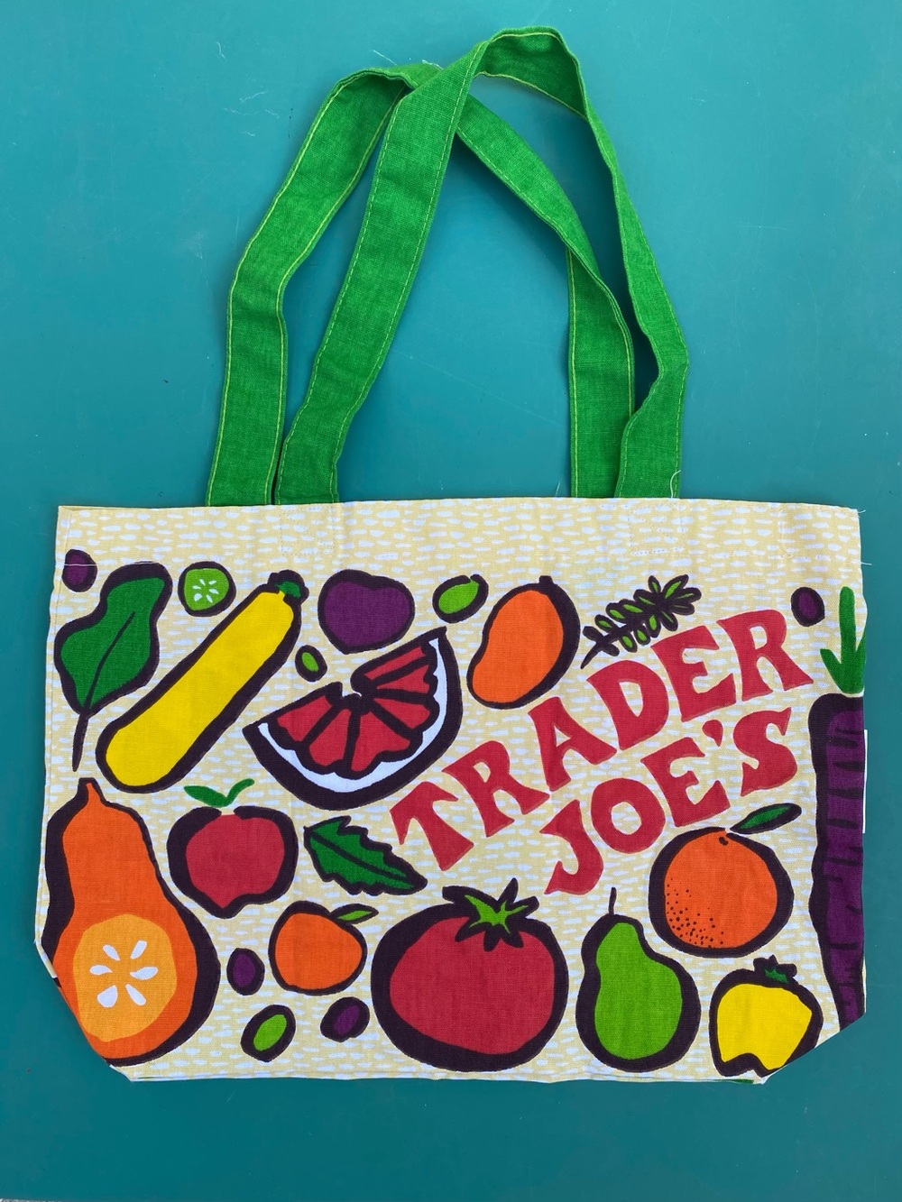 NWOT Vintage Trader Joe’s Fruit & Veggies Canvas Cloth Tote Bag. Market Tote.